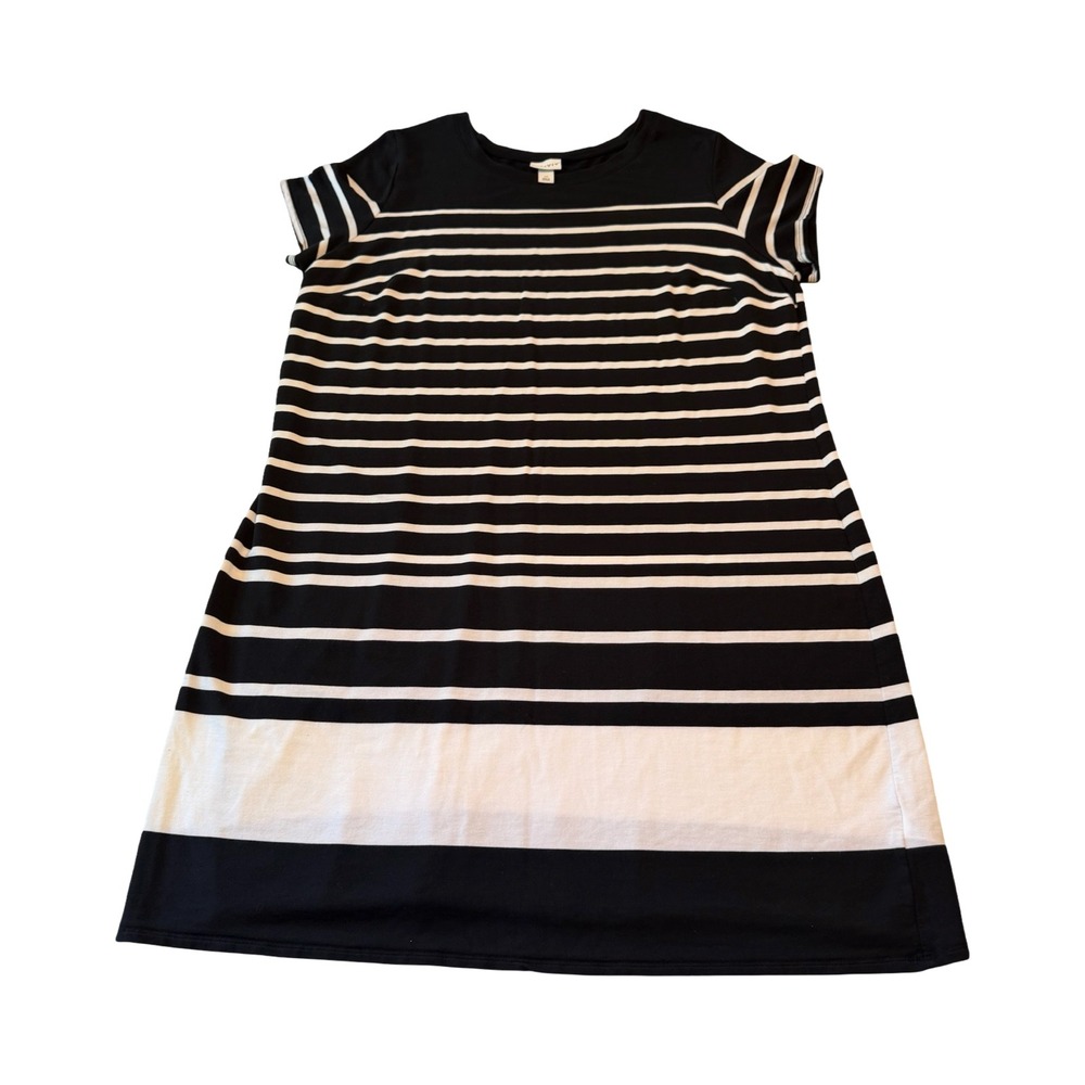 Ava & Viv Womens 2X Black White Striped Modal Blend Short Sleeve T-Shirt Dress